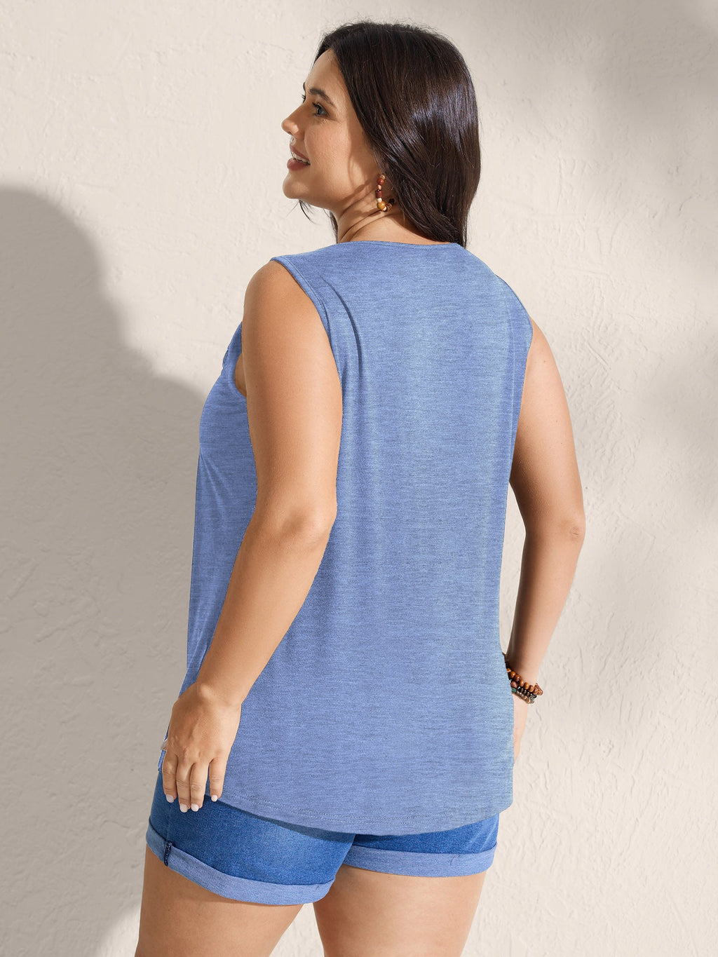 Embroidered Neckline Pleated Front Panel Tank Top