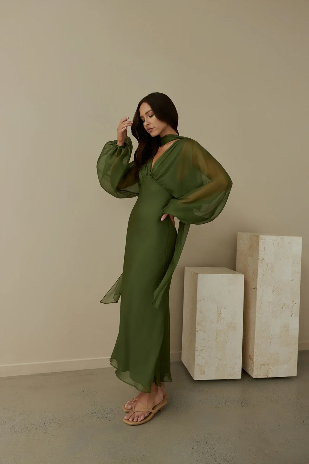 Our Nostalgia Long Sleeve Maxi Dress Green
