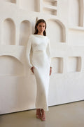 Cross The Skies Satin Long Sleeve Maxi Dress White